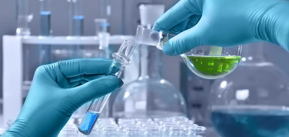 Laboratory testing scene showing chemical analysis related to Godrej Industries products and specialty industrial chemical solutions.